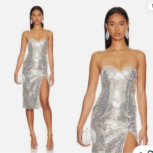 marjorelle Dresses & Skirts - Majorelle Jovanna Strapless Metallic Silver Bodycon Cocktail Dress Medium